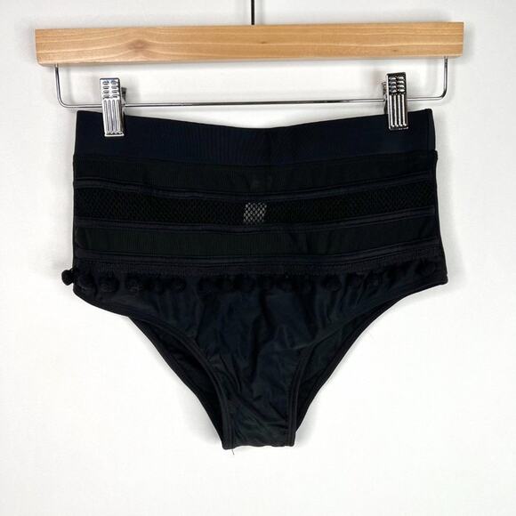 NWOT Black High Waisted Pom Pom Bikini Bottoms Small - Picture 3 of 7